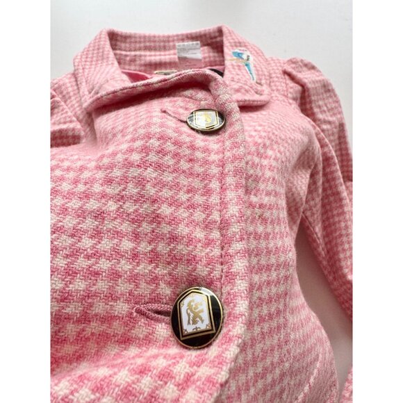 Vintage 00's FORNARINA Pink Houndstooth Wool Tweed Y2K Blazer Jacket, Size XS - Picture 12 of 16